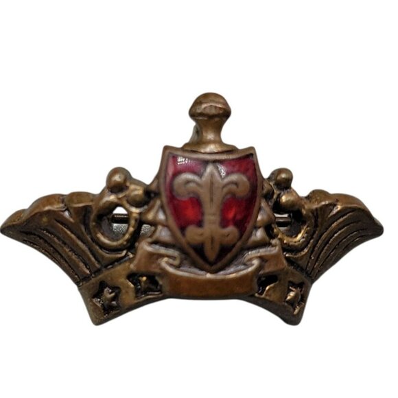 Vintage Fraternal Lapel Pin Red Enamel Shield Fleur-de-Lis Wings & Stars Badge - Picture 9 of 9